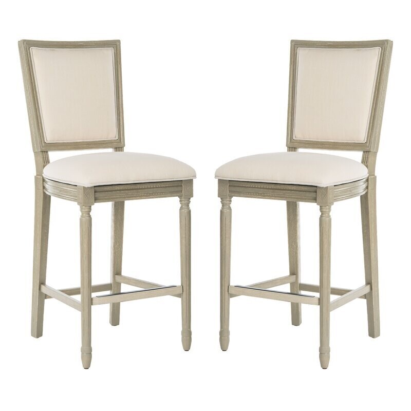 30&quot; French Barstool in Linen Light Beige (Set of 2)