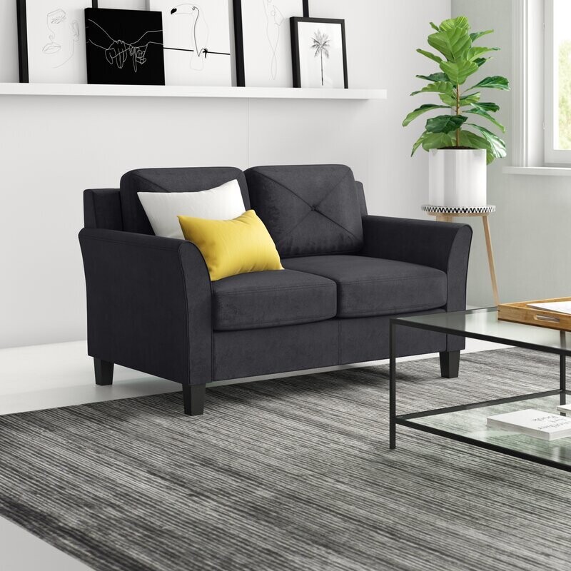 56&quot; Flared Arm Microfiber Loveseat in Black