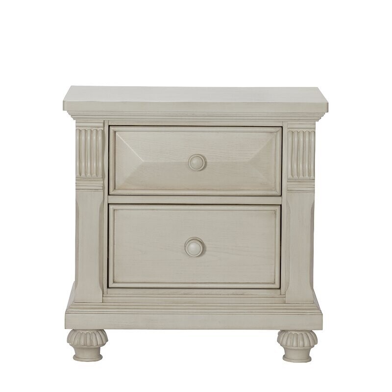 2-Drawer Solid Wood Nightstand in Vintage White
