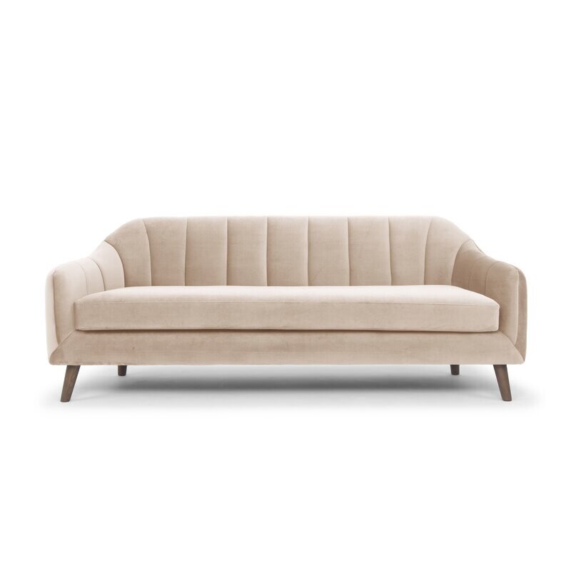 81&quot; Velvet Recessed Arm Sofa in Blush Rosa