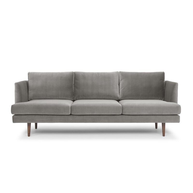 84&quot; Modern Velvet Recessed Arm Sofa in Light Gray