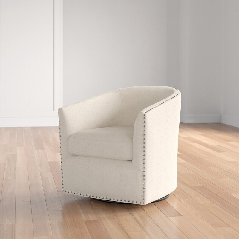 31&quot; Wide Upholstered Swivel Barrel Chair in Natural