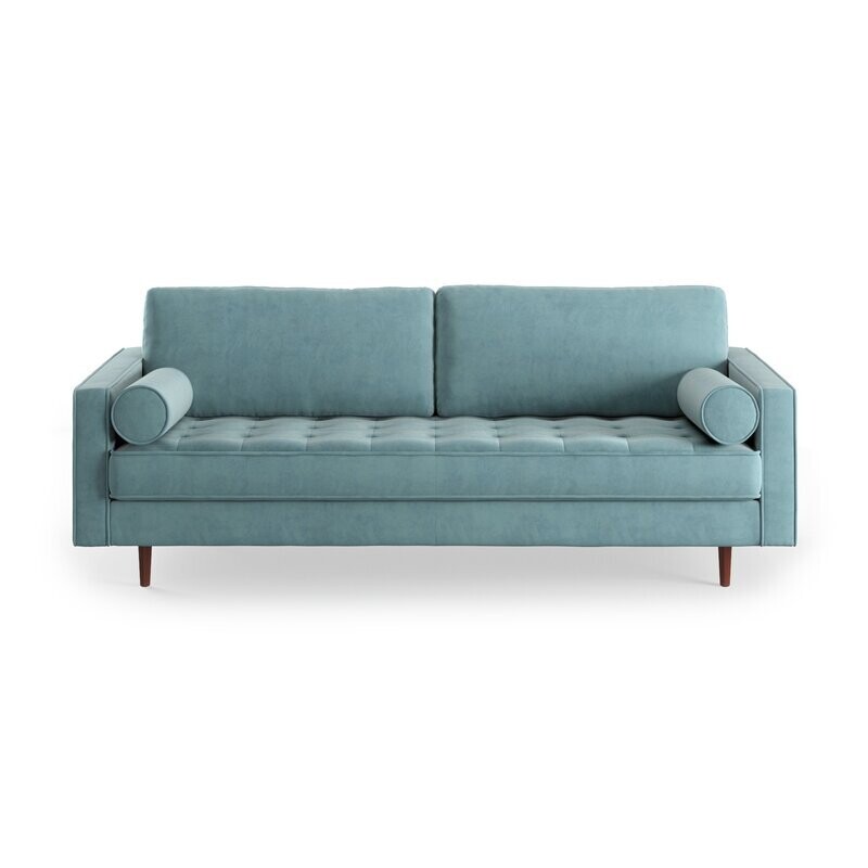 84&quot; Square Arm Velvet Sofa in Copen Blue