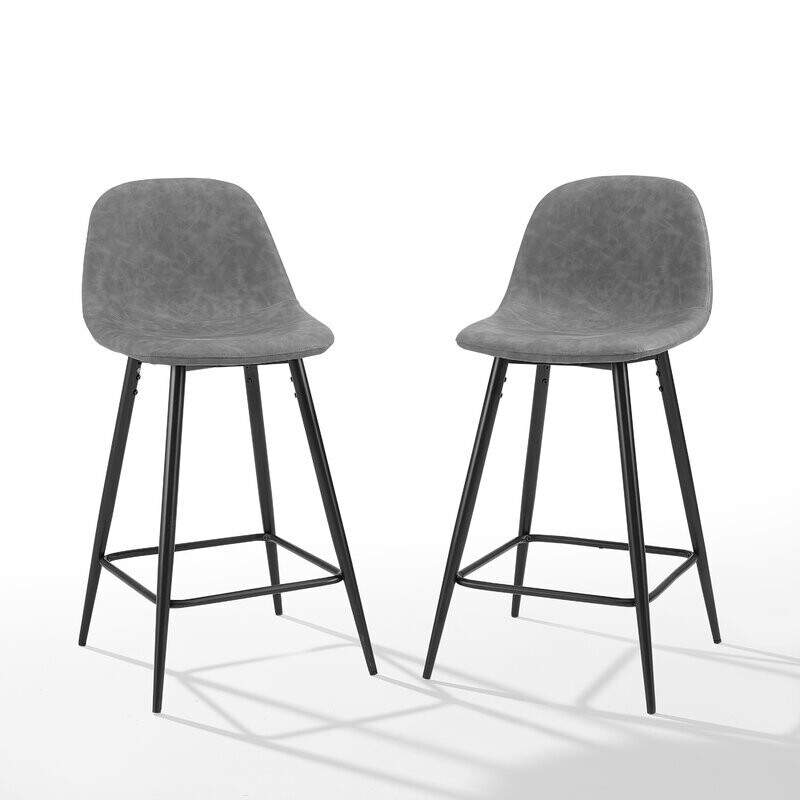 25.25&quot; Modern Faux Leather Counter Barstool in Gray (Set of 2)