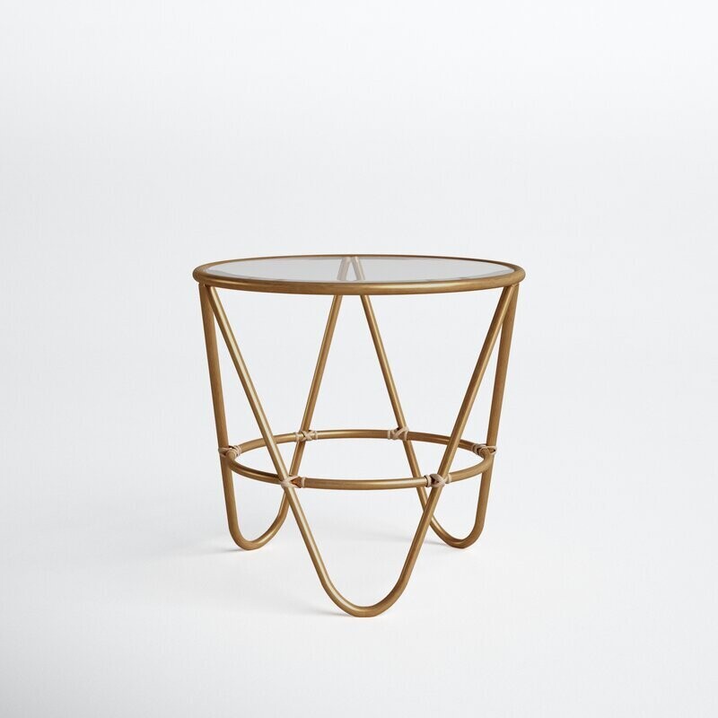 Glass Top Abstract Metal End Table