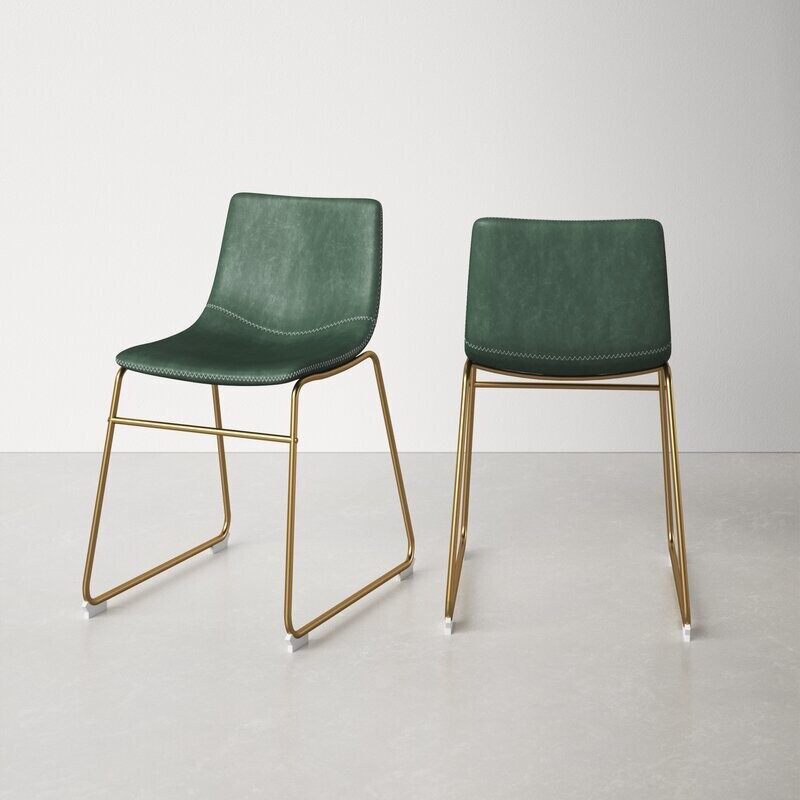 Upholstered Side Chair in Green/Gold (Set of 2)