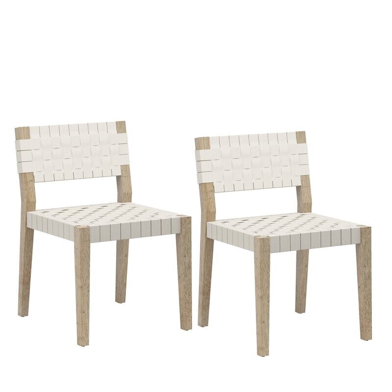 Vegan Woven Leather Side Chair in White (Set of 2)