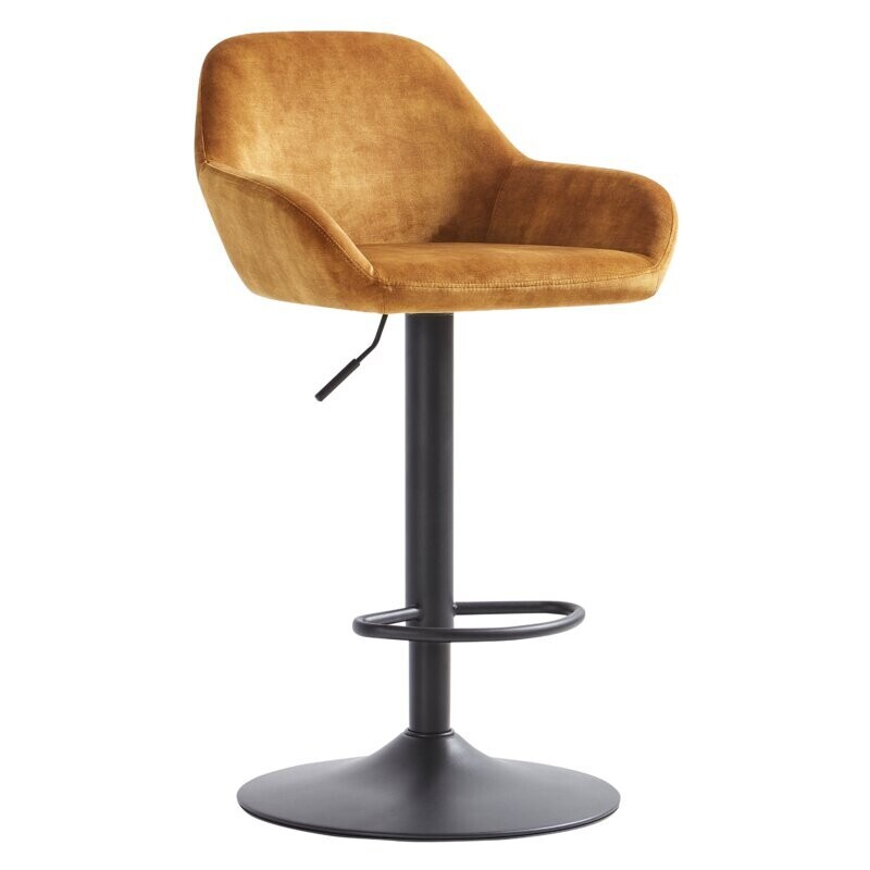 Adjustable Height  Velvet Swivel Barstool in Caramel (Set of 2)