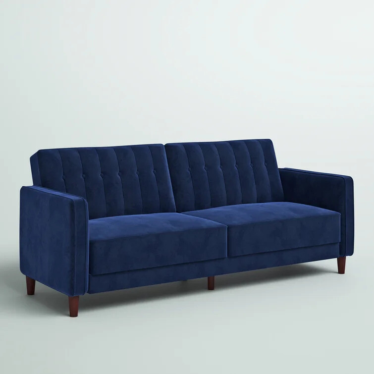 81.5&quot; Velvet Square Arm Convertible Sleeper in Navy