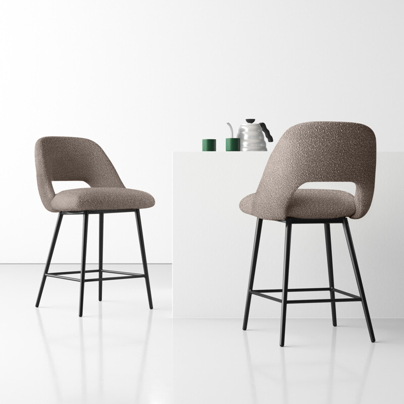 23&quot; Modern Counter Barstool in Boucle Beige (Set of 2)