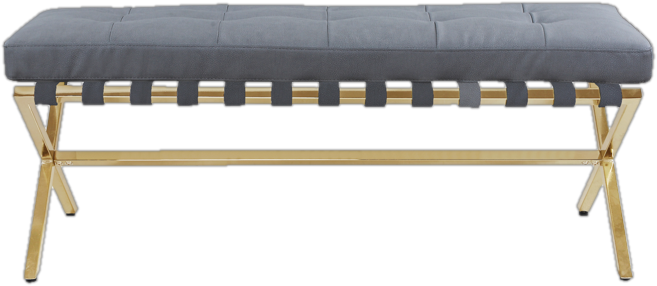 48&quot; Wide Leather Upholstered Bench in Gray/Gold