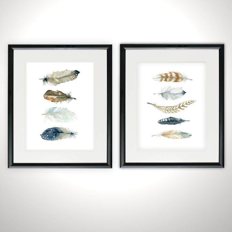 2 Piece Picture Frame Graphic Art Print Set - Feather Collection