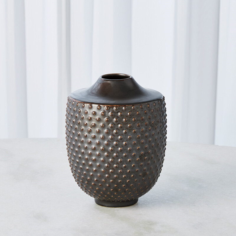 Dots 8&#39;&#39; Ceramic Table Vase in Gunmetal
