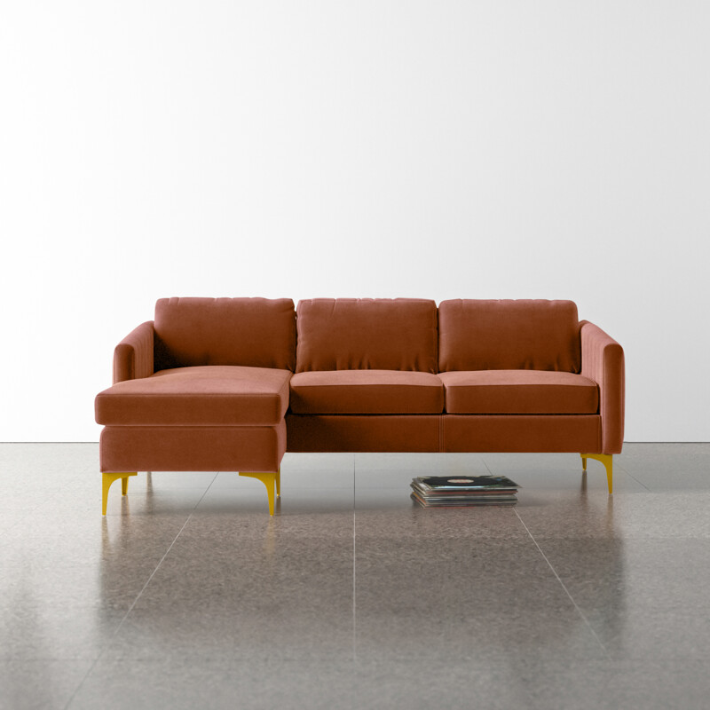 81&quot; Wide Velvet Reversible Sofa &amp; Chaise in Rust