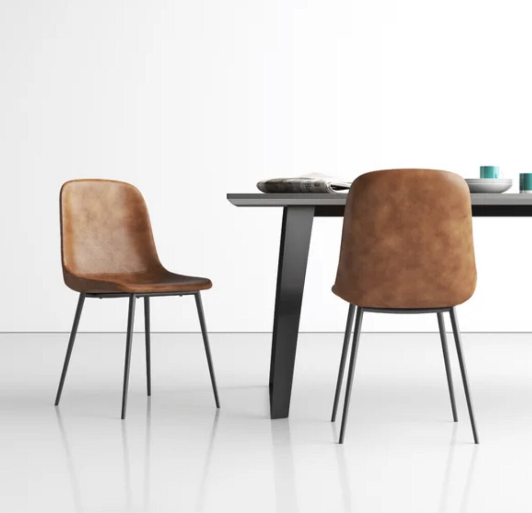 Modern Faux Leather Upholstered Side Chair in Honey (Set of 2)