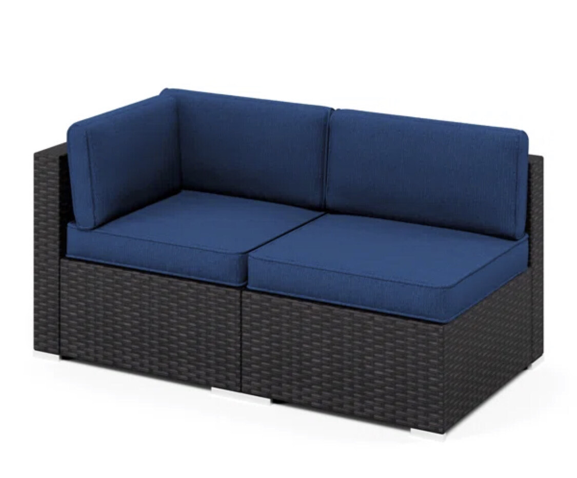 Outdoor Wicker Patio Sofa in Navy