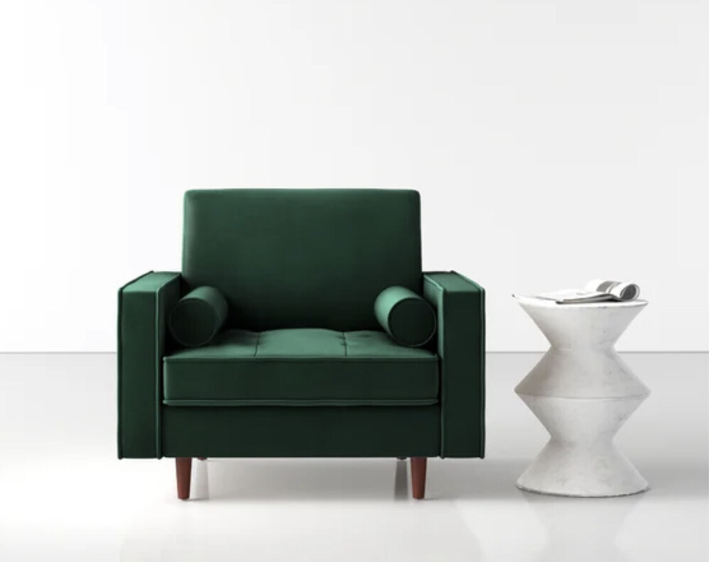 41.5” Wide  MidcenturyTufted Armchair in Emerald