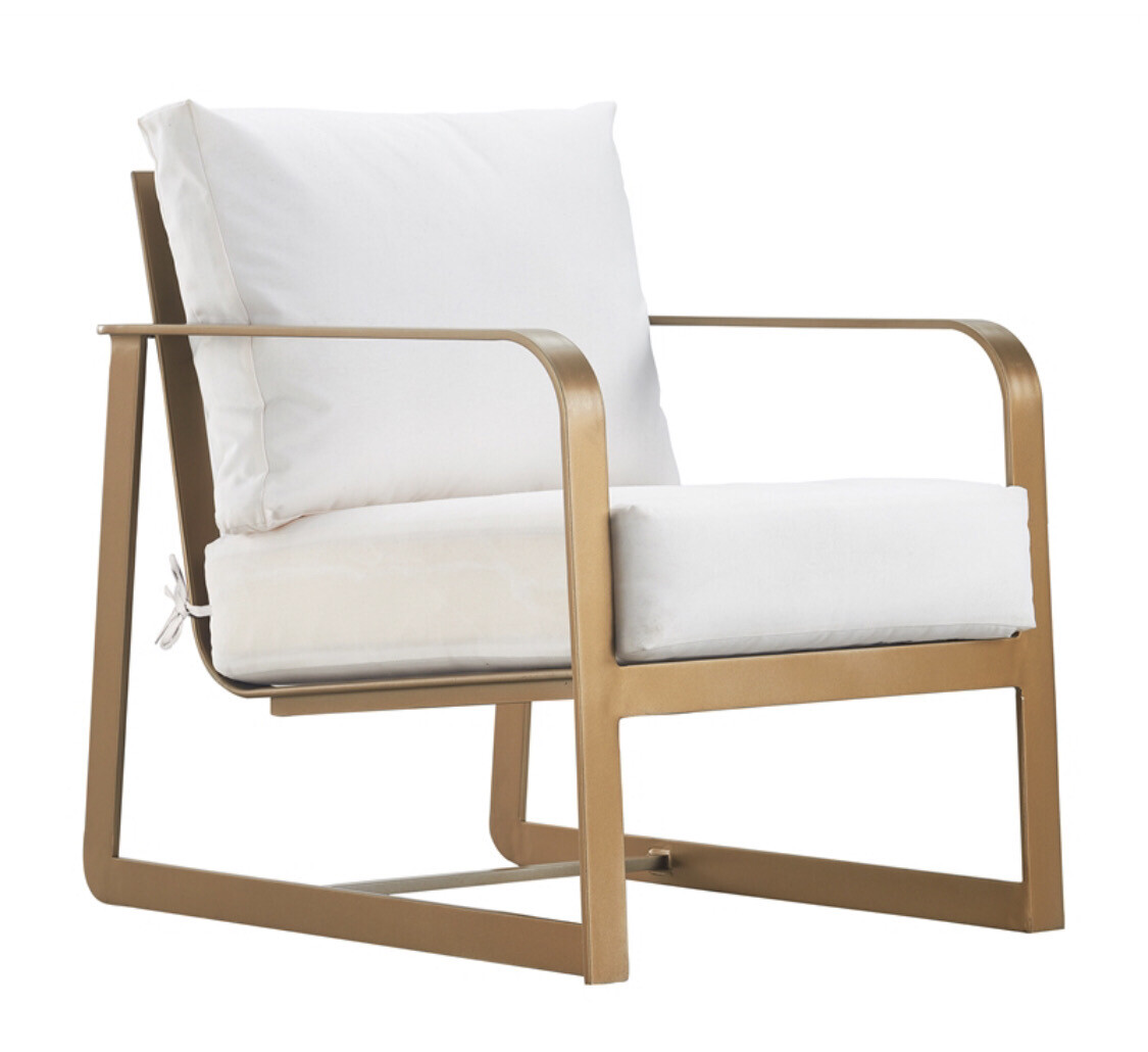 Modern Gold Framed Patio Armchair in White