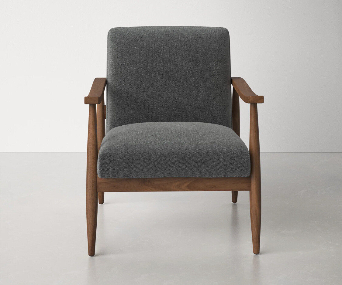 26” Wide Midcentury Armchair in Gray and Chestnut Brown