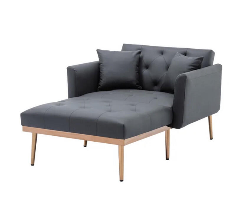 Modern Reclining Square Arm Chaise Lounge in Gray Faux Leather