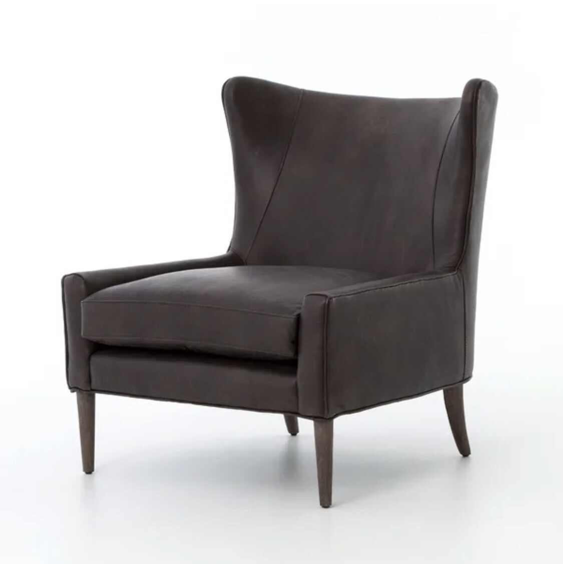 Marlow 30.25&quot; Wide Top Grain Leather Wingback Chair in Vintage Black