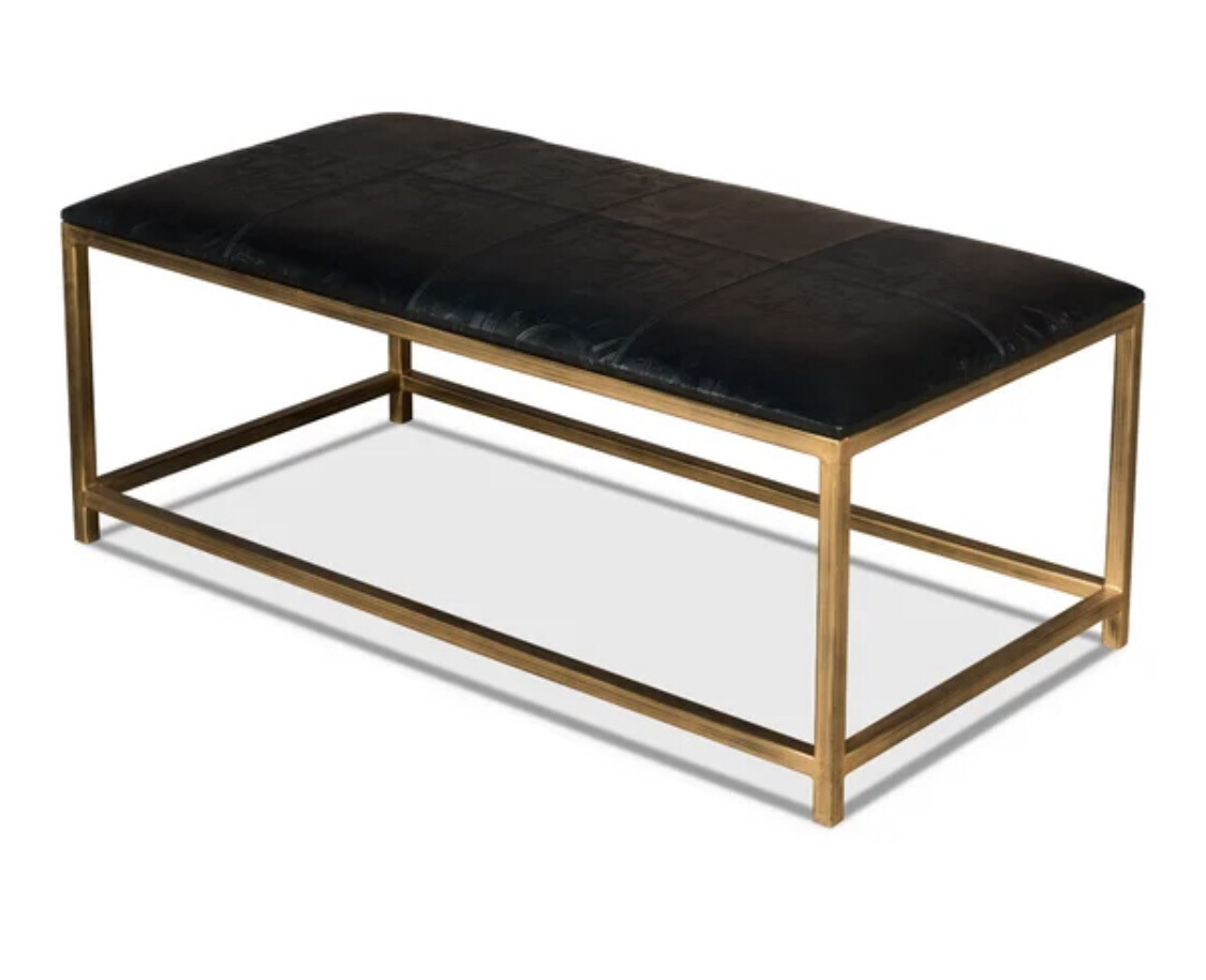 Sarreid Ltd Leather and Metal Coffee Table in Black/Gold