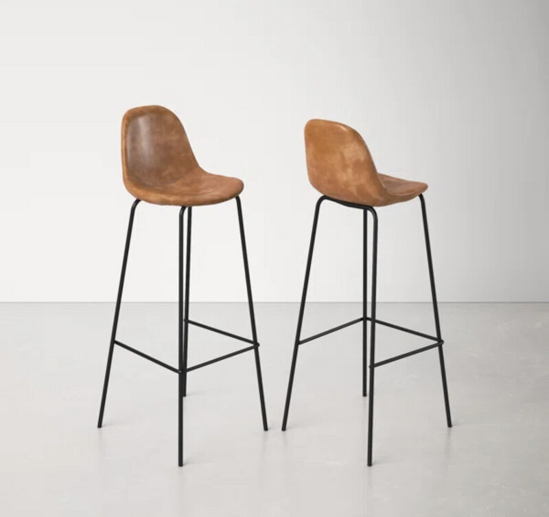 30.5&quot; Midcentury Faux Leather Barstool in Honey (Set of 2)