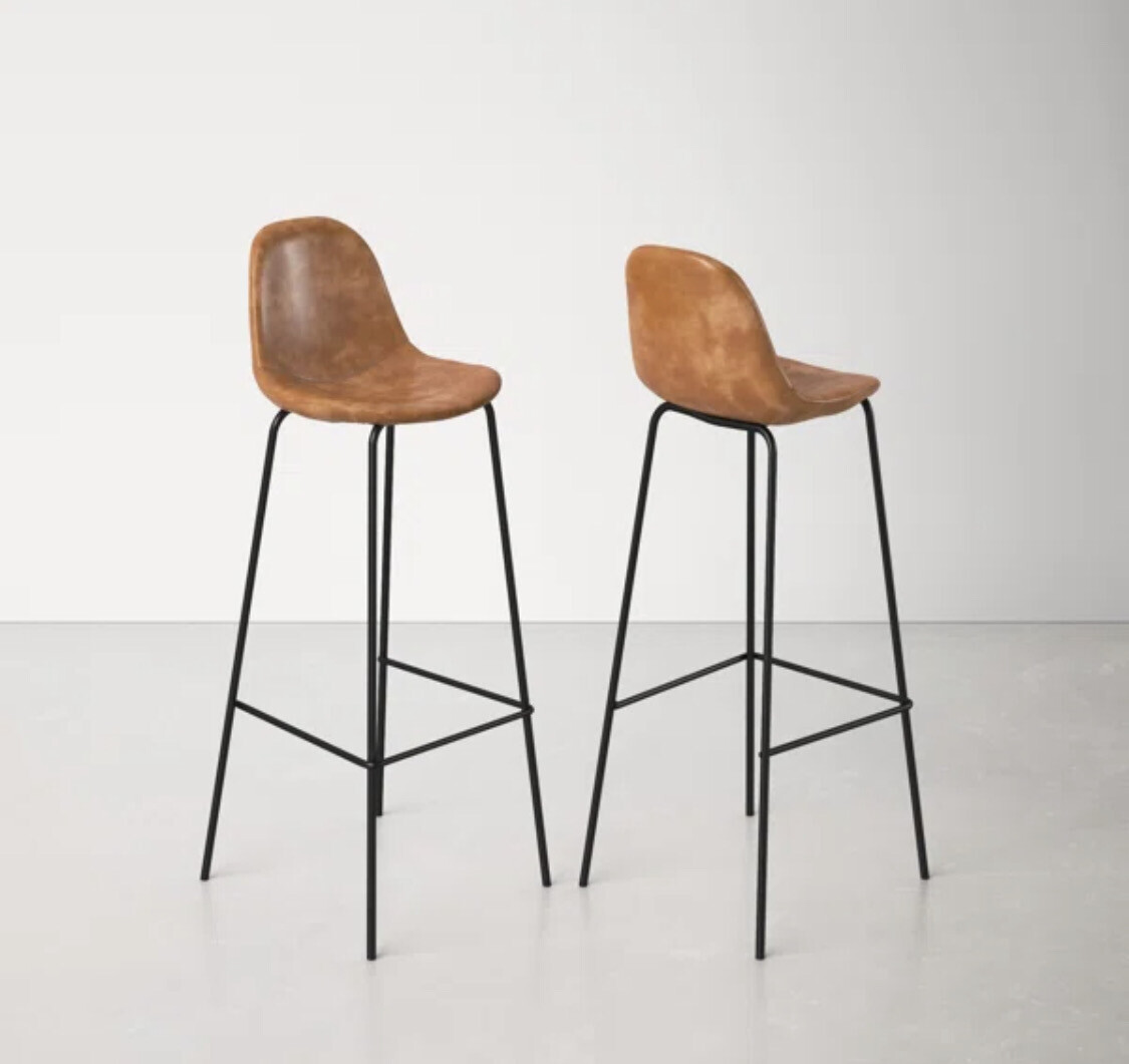 30.5&quot; Midcentury Faux Leather Barstool in Honey (Set of 2)