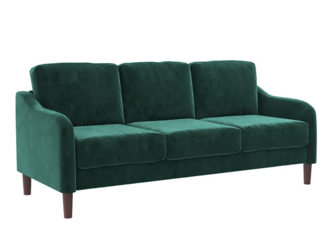 74&quot; Velvet Round Arm Sofa in Teal Green