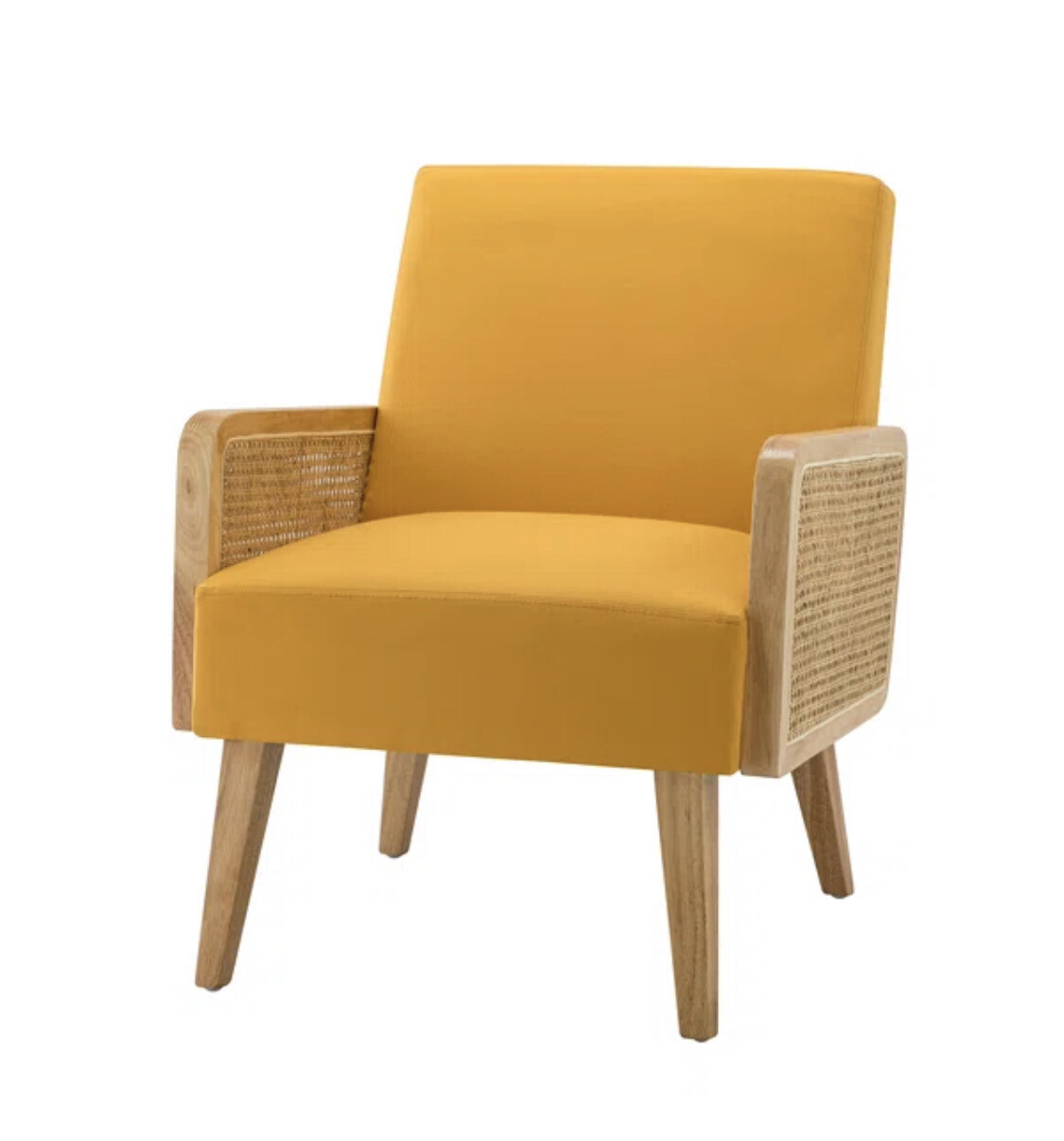Cane Square Arm Accent Chair in Canary Yellow