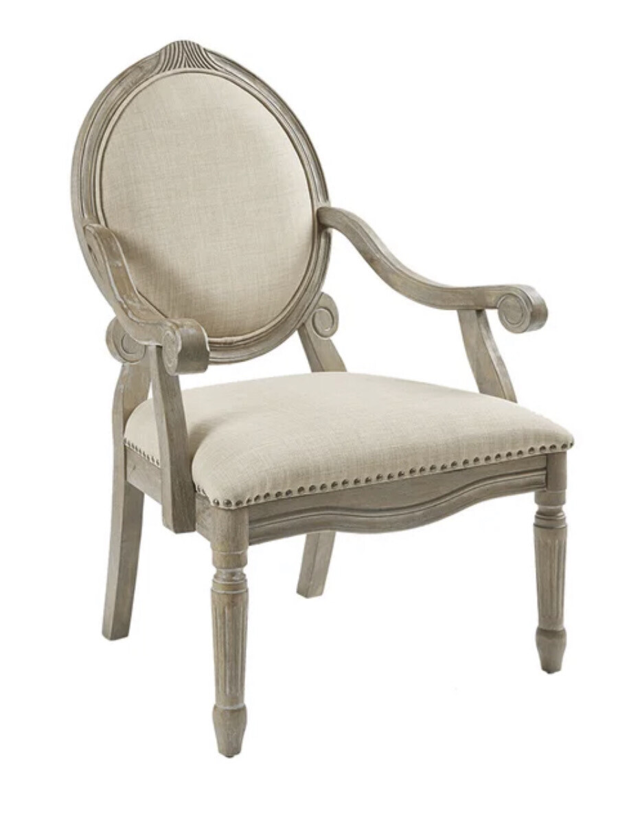 Traditional Exposed Wood Armchair in Beige