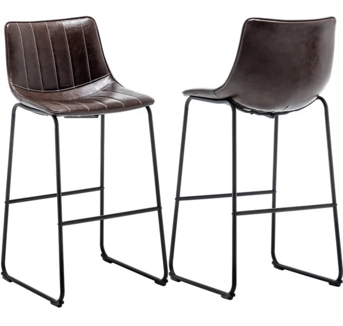 30&quot; Modern Faux Leather Barstool in Brown (Set of 2)