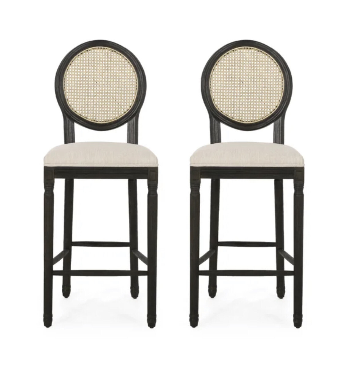 30.25&quot; Louis Cane Back Barstool in Beige (Set of 2)