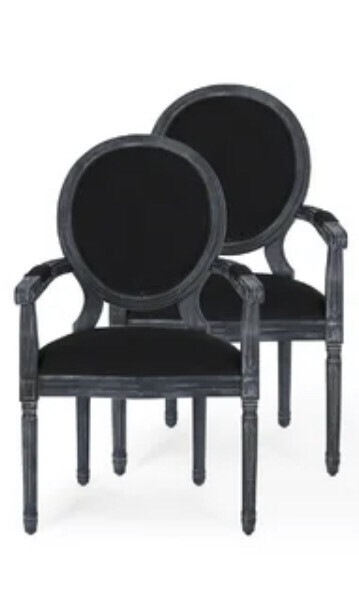 Solid Wood King Louis Back Upholstered Armchair in Black (Set of 2)