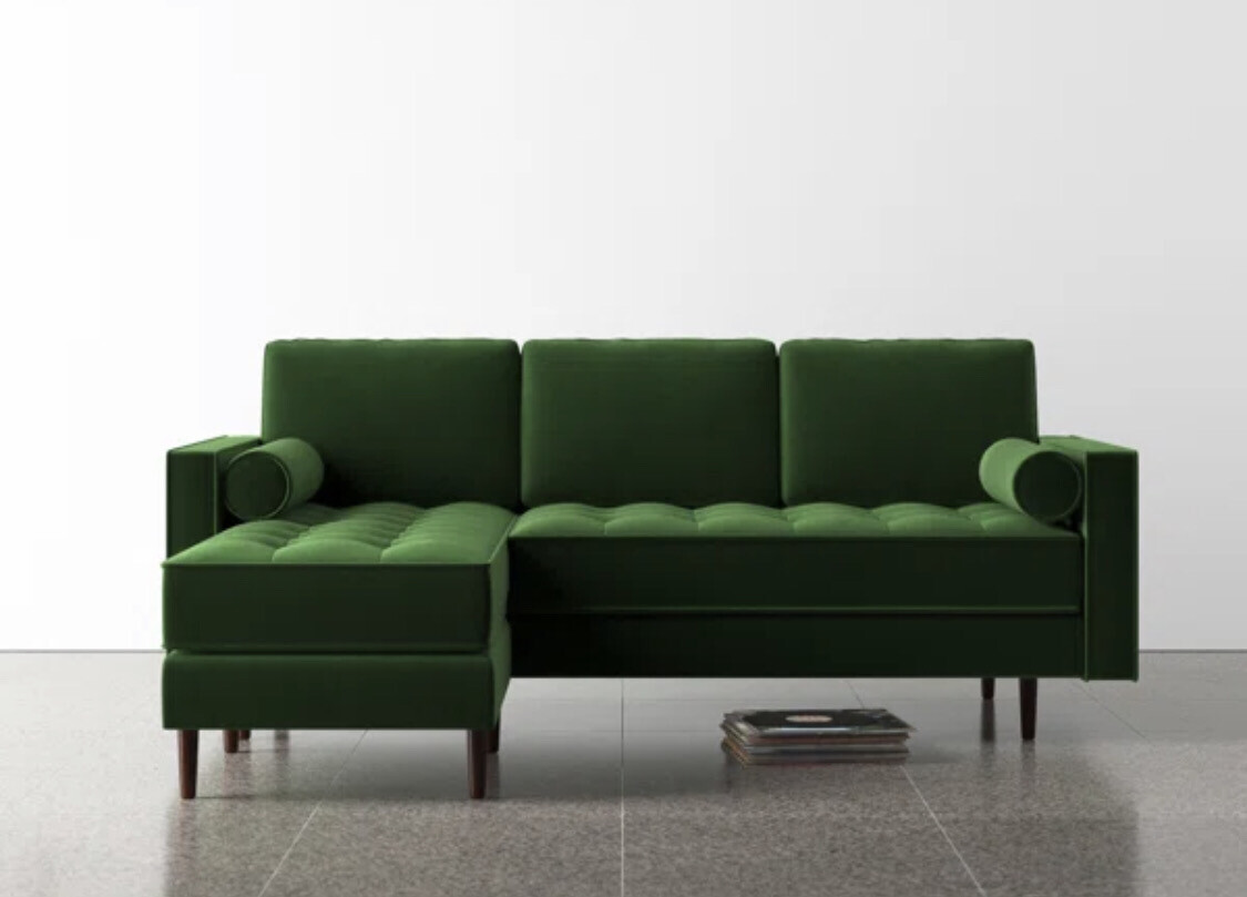 84&quot; Wide Reversible Velvet Sofa and Chaise in Emerald