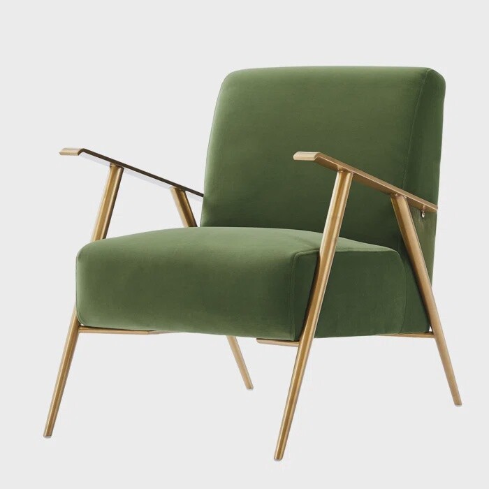 26&quot; Wide Matte Brass Frame Velvet Armchair in Green