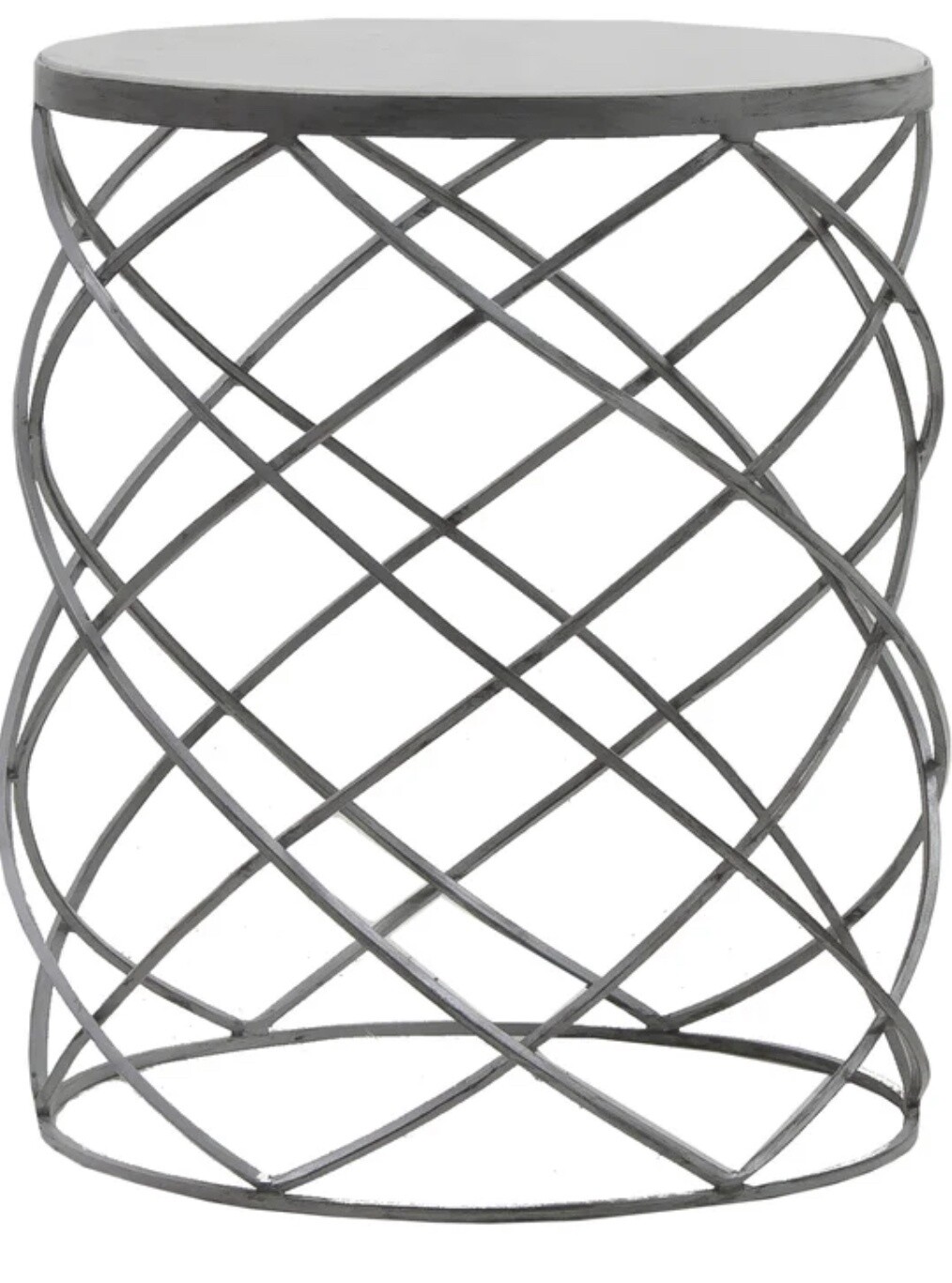 Round White Marble Top Frame End Table with Galvanized Finish