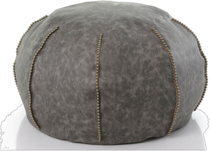 28&quot; Wide Round Faux Leather Beaded Pouf in Graphite