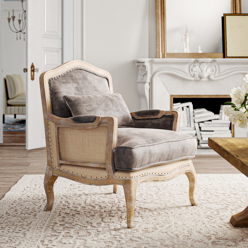 29&quot; Wide French Upholstered Armchair in Gray