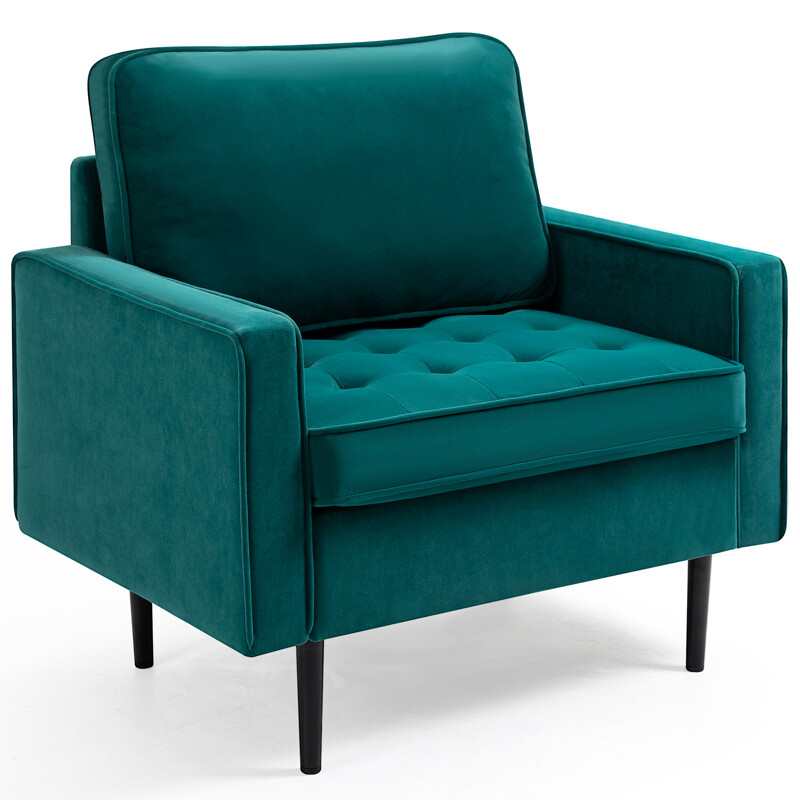 36&quot; Midcentury Modern Tufted Velvet Armchair in Teal