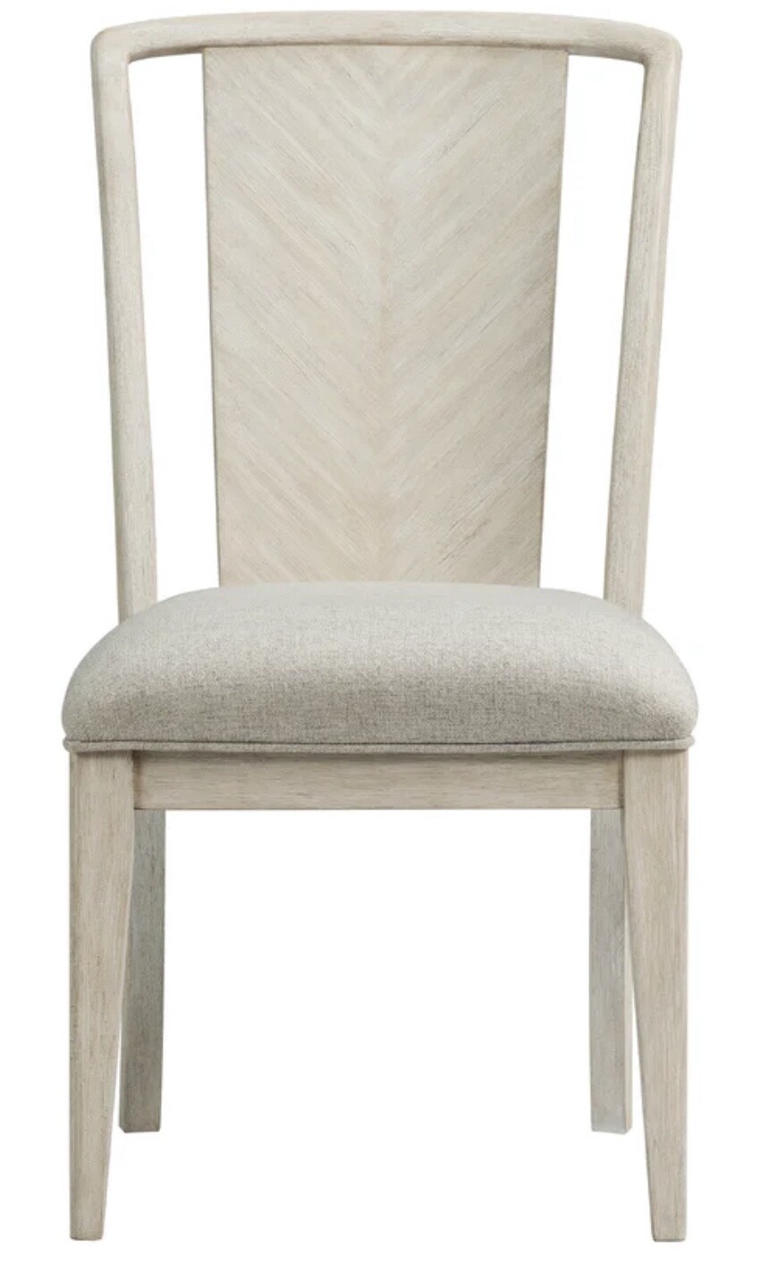 Upholstered Herringbone Slat Back Side Chair in Champagne (Set of 2)