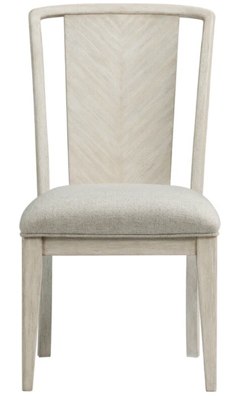 Upholstered Herringbone Slat Back Side Chair in Champagne (Set of 2)