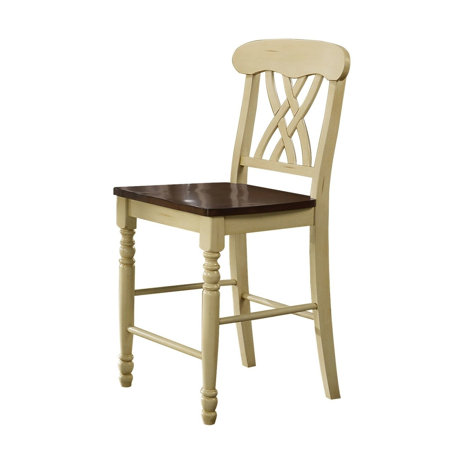 24&quot; Two-tone Solid Wood Barstool in White/Brown (Set of 2)