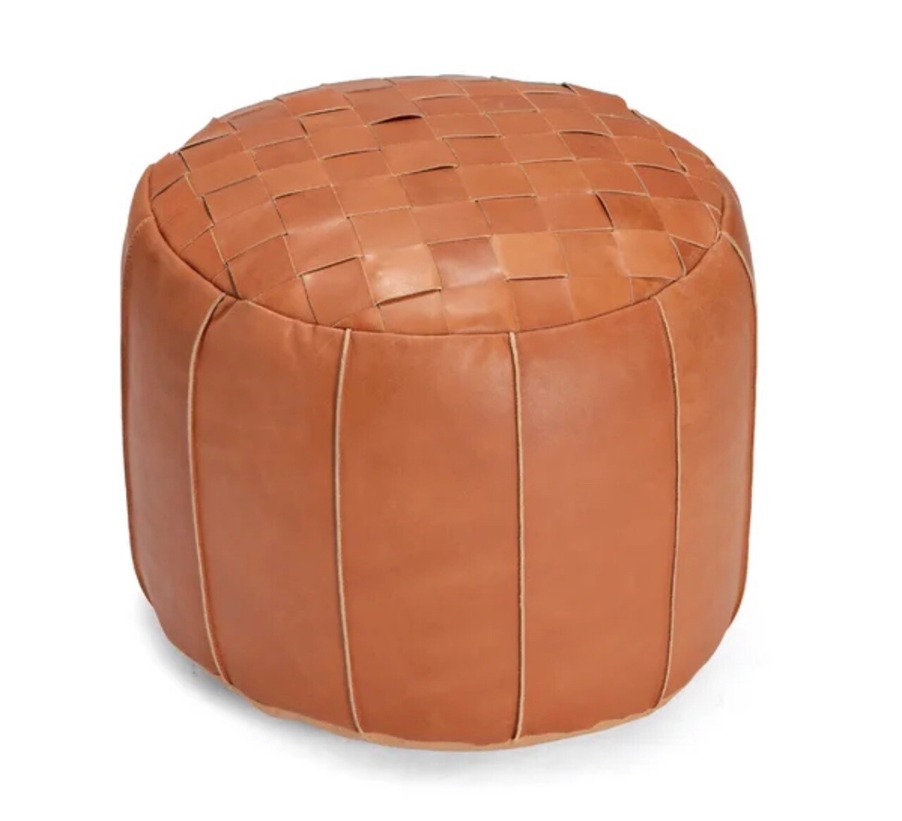20&#39;&#39; Genuine Leather Round Pouf Ottoman in Cognac
