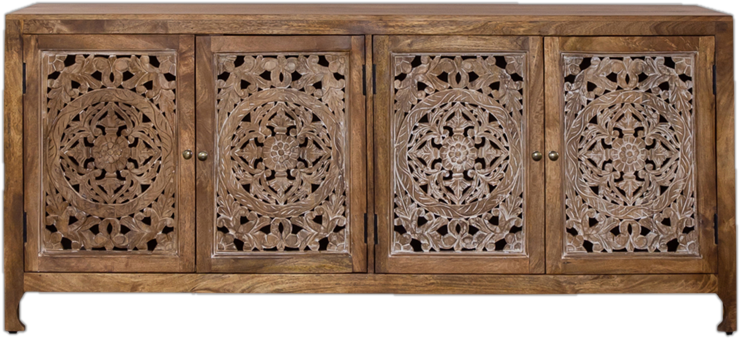 74-inch Solid Wood Mango 4-door Cabinet