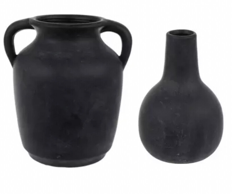 Set of 2 Black Ceramic Modern Vases