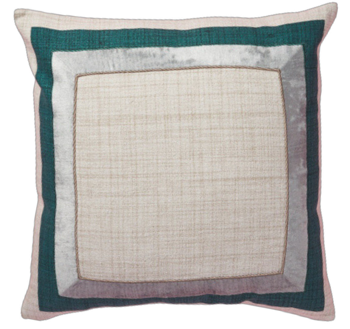 22x22 Dakota Green Velvet Border Feather Pillow in Linen