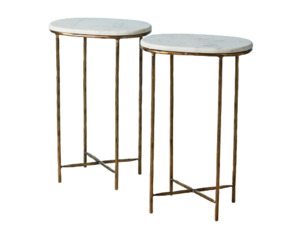 Set of 2 Marble And Gold Metal Side Tables