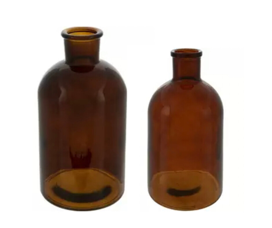 Set of 2 Decorative Amber Glass Bottles