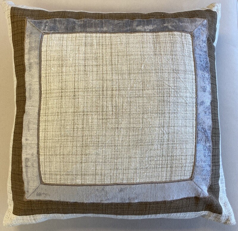 22x22 Dakota Velvet Border Feather Pillow in Linen